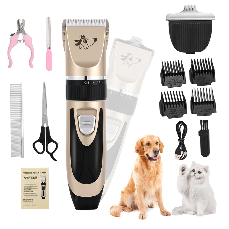 Aovdy Dog Clippers Grooming Kit Dog Shaver Clippers Hair and Paw Electric Cleaning Hair Clippers Set for Dogs Cats Rabbit (Gold, Scissor Set+Foot Shaving Blade) - PawsPlanet Australia