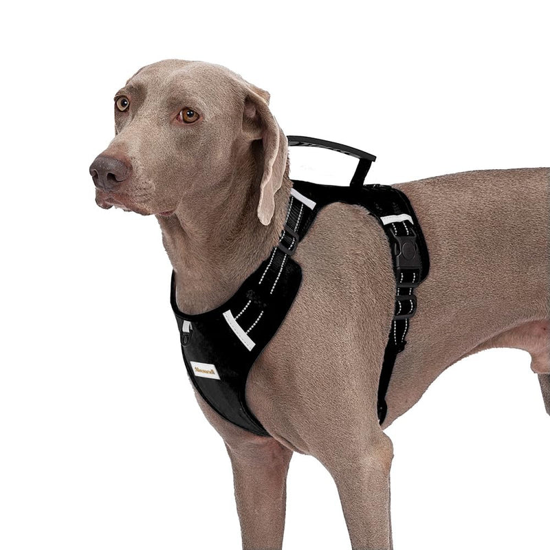 Dog Harness Adjustable Breathable Dog Harness with No Pull PVC Handle, Reflective Dog Vest Harnesses for Small Medium Large Dogs, Easy to Walking, Training, Camping, Control Escape 524-Black - PawsPlanet Australia