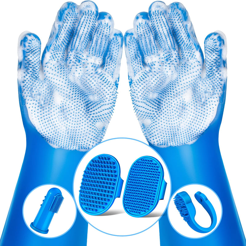 6PCS Pet Grooming Kit for Dogs,Cats and Horses | Dog Washing Gloves | Dog Bath Brush | Dog Bath Gloves | Dog Shampoo Brush | Pet Grooming Gloves | Dog Bath Supplies (Navy Blue) A-Navy Blue - PawsPlanet Australia