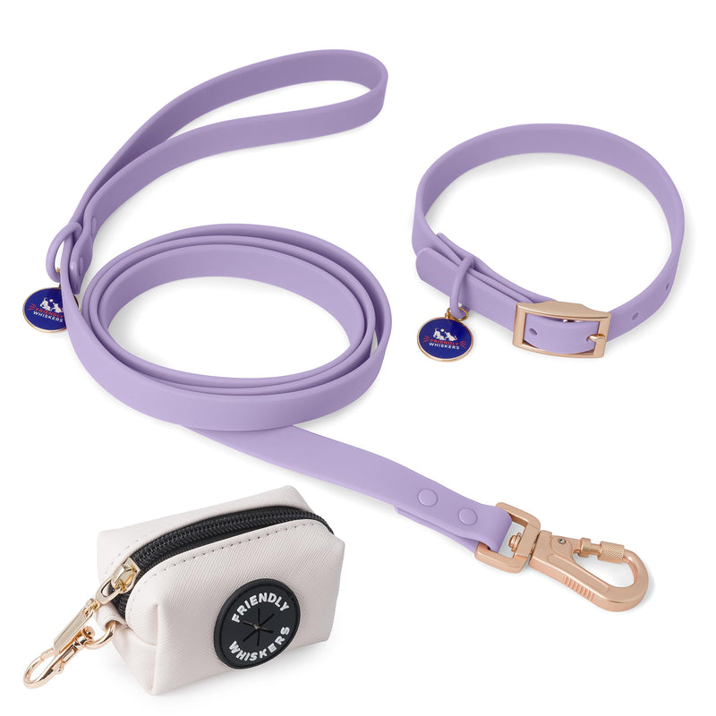 6ft Dog Leash, Dog Collars, Poop Bag Dispenser, & Dog Poop Bag Included. Waterproof Leash for Medium Dogs, with Heavy Duty Nylon PVC. Use as Puppy Collar and Leash (Purple, Medium) Purple - PawsPlanet Australia