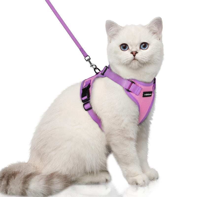 rabbitgoo Cat Harness and Leash Set, Escape Proof Soft Adjustable Vest Harnesses for Outdoor Walking, Easy Control Breathable Kitten Jacket with Reflective Strips, Pink & Purple, XS X-Small - PawsPlanet Australia