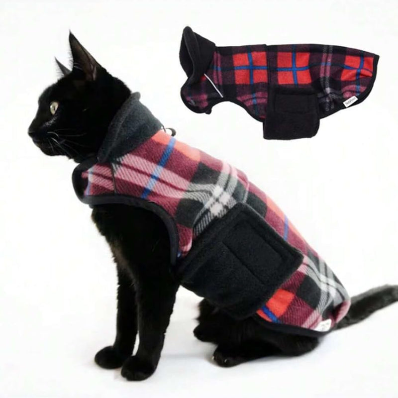 Sphynx Cat Windproof Turtleneck Jacket, Cat Puppy Warm Fleece Hoodie Fall and Winter,Easy to Wear Cat Coat with Velcro,Neck and Chest Adjustable Sweater (XL (8-11lbs)) XL (8-11lbs) - PawsPlanet Australia