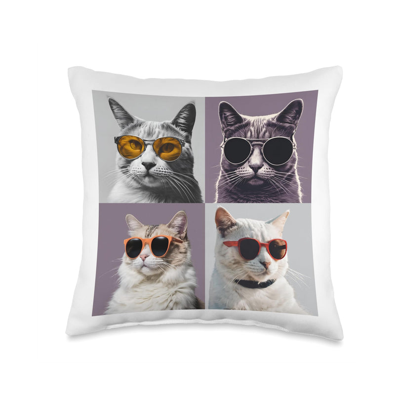 Cool Cats Cute Kitten Lover Animal pet with Sunglasses style Throw Pillow 16x16