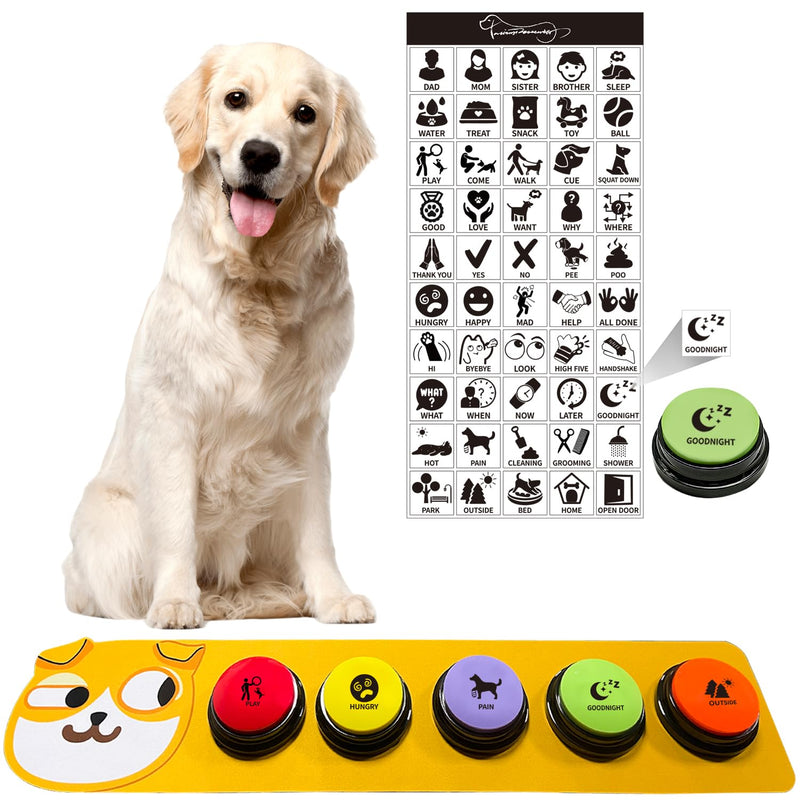 5-Pack Dog Talk Button Set, 30-Second Recorded Talk Buttons for Communication with Dogs with 50 Scene Stickers and Non-Slip Mat for Pet Training, Buzzer for Pet Talk Training - PawsPlanet Australia