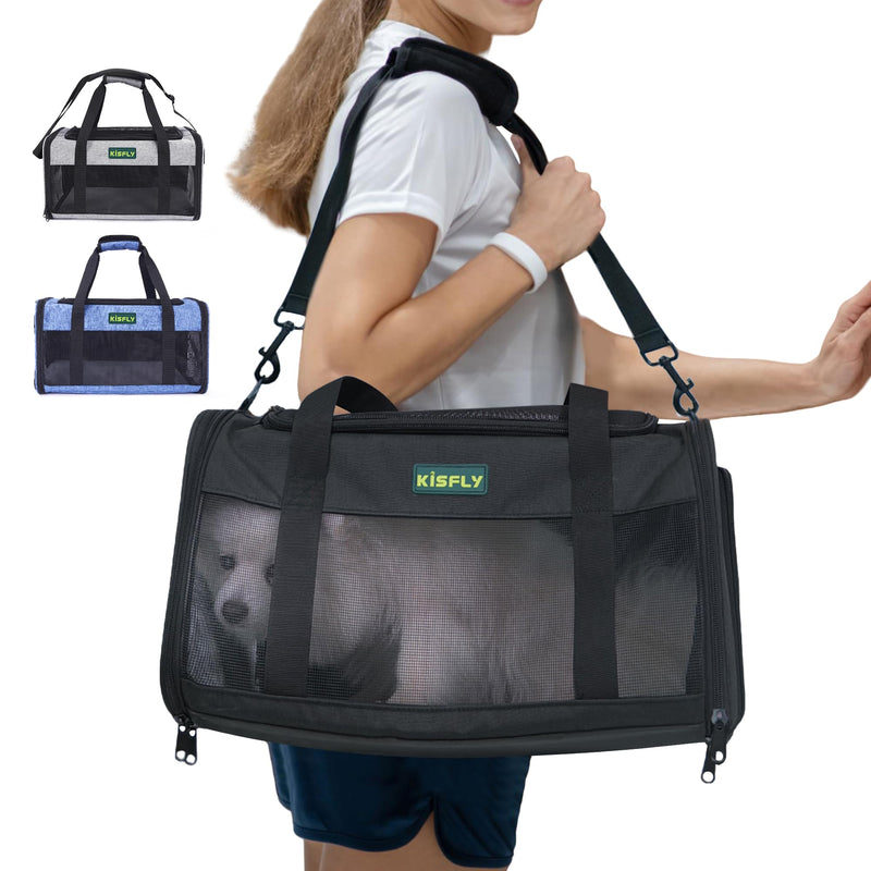 Airline Approved Cat and Small Dog Carrier 17"x11"x9.5"– Soft-Sided, Foldable Under-Seat Travel Bag for Pets up to 12 lbs, Top-Loading, Scratch-Resistant Mesh, Black 17x11x9.5 In - PawsPlanet Australia