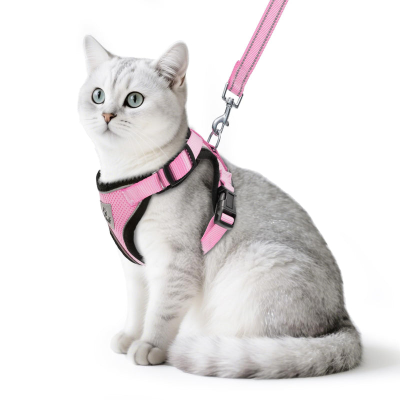 PUPTECK Cat Harness and Leash Set Escape Proof Reflective Cat Walking Harness Adjustable Soft Breathable Mesh Vest for Small Pets, Light Pink, L L (NECK 14"-18", CHEST 18"-26.5")