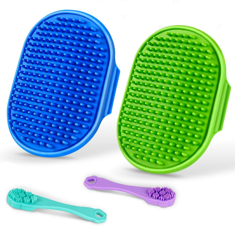 4PCS Dog Bath Brush | Scrubber for Bath | Shampoo Brush | Toothbrush | Finger Toothbrush | Dog Shower/Washing Brush with Adjustable Ring Handle - Pet Bath Supplies (Blue Green) Blue Green - PawsPlanet Australia