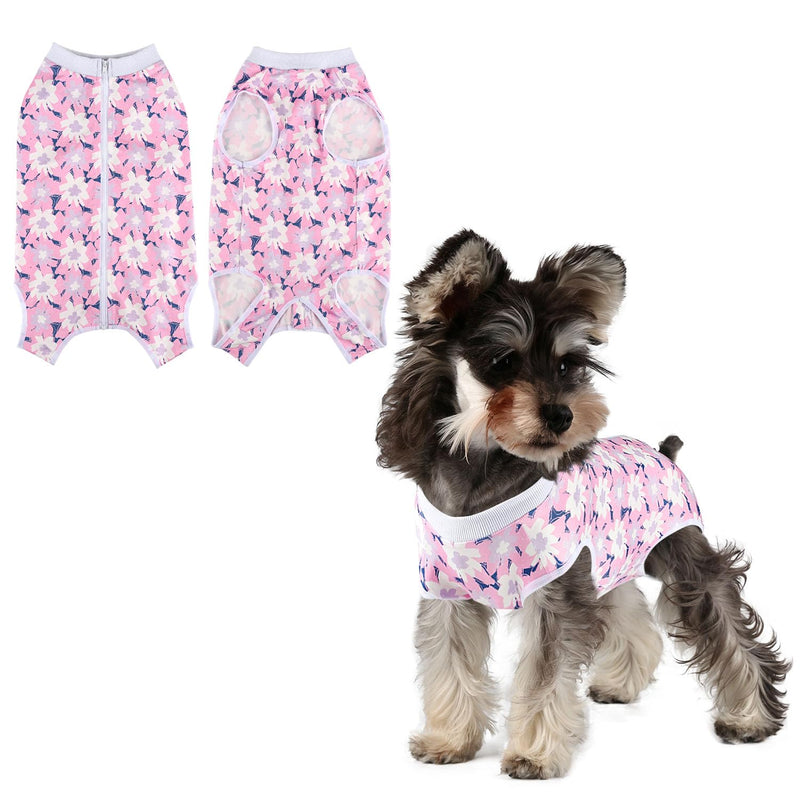 Dog Surgery Recovery Suit Puppy Surgical Clothes Abdominal Wounds Anti-Licking Dog Bodysuit Onesie Substitute E-Collar& Cone Pink Flower S Pink Flower(Zipper) - PawsPlanet Australia