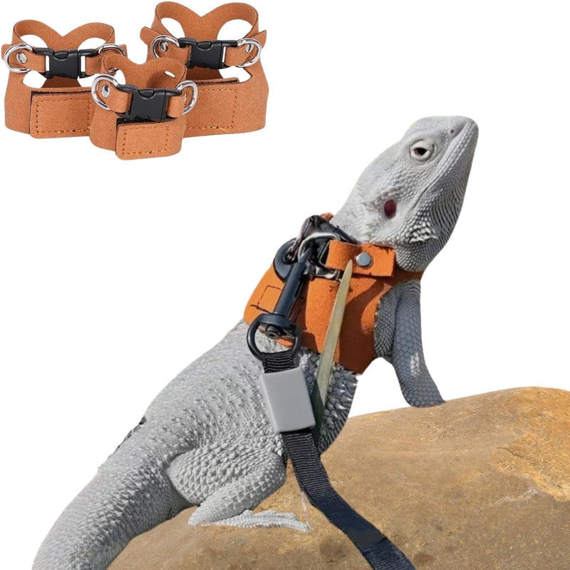 3PC Bearded Dragon Harness Leash Set Adjustable Soft Suede Leather Vest Harness with Traction Rope Outdoor Walking Escape-Proof for Reptile Lizard Squirrel Ferret (Brown) Brown - PawsPlanet Australia