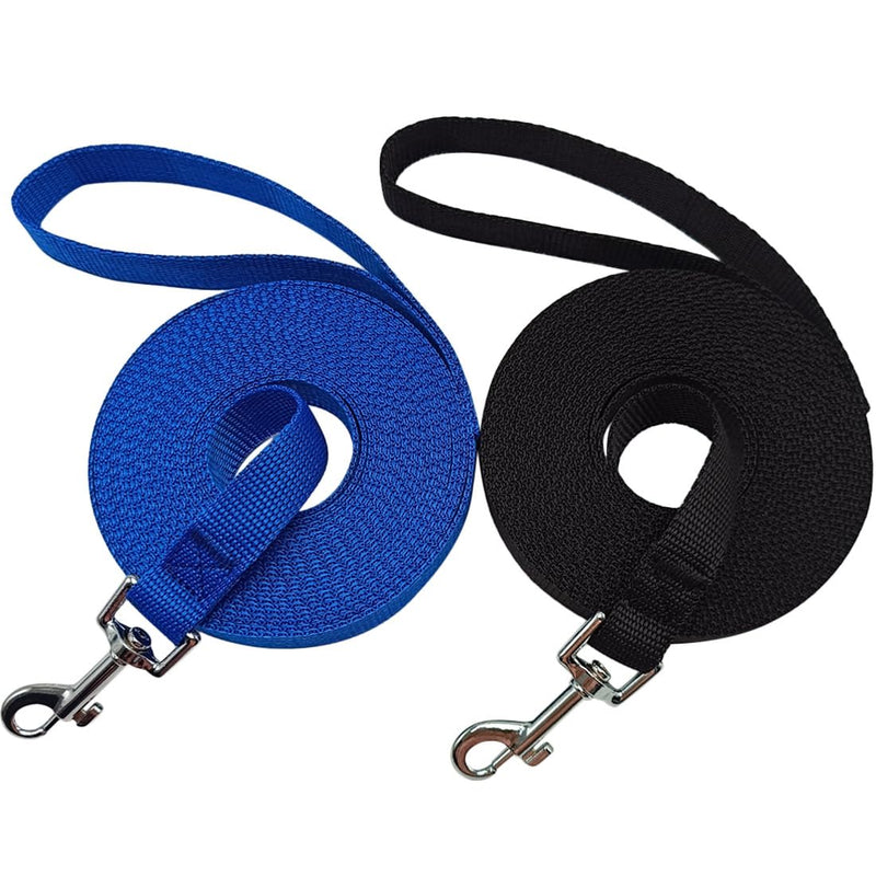 WYuZe 2 Pack Flat Nylon Dog Leash, 6/10/20 FT Long Training Lead, 3/4 Inch Wide Traction Rope Traditional Pet Leash for Small Medium Dogs, 6 FT, Black+Blue 6 Foot - PawsPlanet Australia