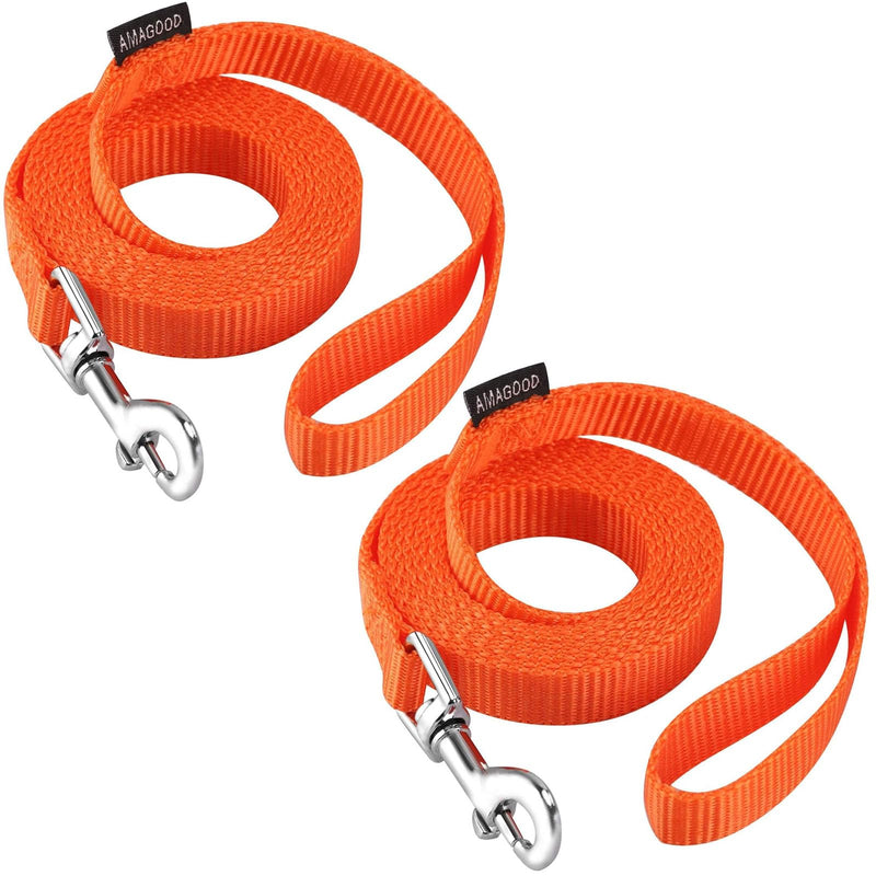 AMAGOOD 6 FT Puppy/Dog Leashes, Strong Traditional Style Leash with Easy to Use Collar Hook,Dog Lead Great for Small or Cats (5/8" x 6 ft,Orange(Pack of 2)) 5/8 "x 6 ft(Pack of 2) Orange - PawsPlanet Australia
