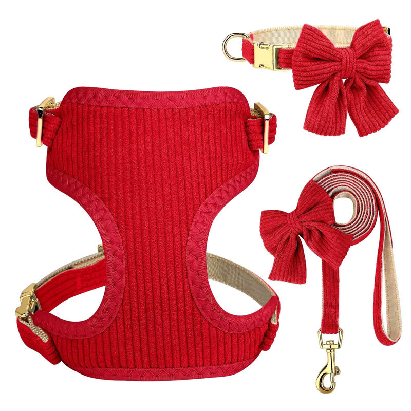 Didog Cute Small Dog Harness Collar and Leash Set with Bowtie, Breathable Soft Mesh Padded Puppy Harness, Christmas Dog Harness for for Parties, Holiday Gatherings & Gifts, Red, M M: Chest 15.7-20.8" - PawsPlanet Australia