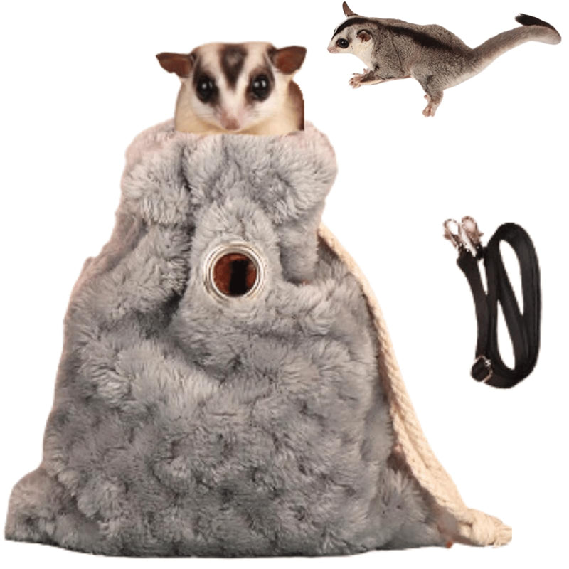 Sugar Glider Bonding Pouch - Soft Sleeping Pouch with Breathable Vent & Drawstring Portable Travel Bag Small Animal Carrier for Sugar Glider Squirrel Hamster Rats Hedgehog Bird Parrot (Grey) Grey