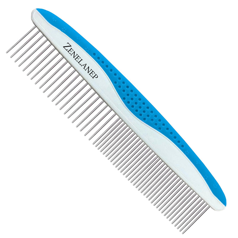 Dog Grooming Comb for Matting – Metal Dematting Comb with Stainless Steel Teeth & Non-Slip Handle (Style 1) Blue - PawsPlanet Australia
