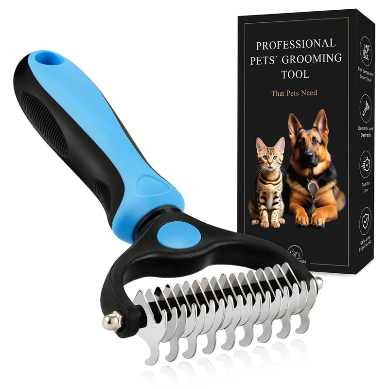 Professional Pet Grooming Brush - Dual Head Dematting and Deshedding Brush for Dogs and Cats, Hair Brush, Dematting Undercoat Rake - PawsPlanet Australia
