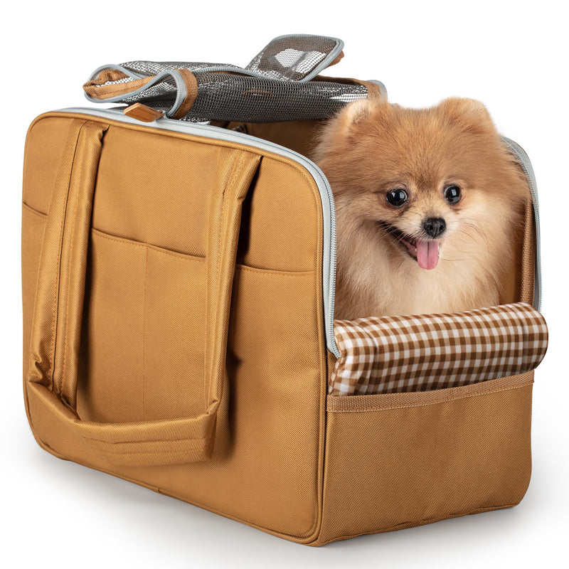 Dog Purse Carrier for Small Dogs – Cotton Padded Interior, Multiple Pockets, Breathable Mesh & Comfortable Strap – Durable Polyester Travel Bag, Lightweight Cat Carrier - Versatile Small Pet Bag brown - PawsPlanet Australia