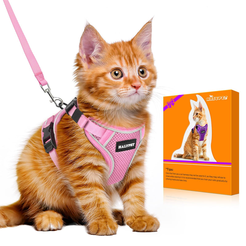 Halypet Cat Harness and Leash Set [MAX Safety 4th-Gen Upgrade] Escape Proof Adjustable Cat Leash Comfortable Soft Vest Easy to Wear Kitten Harness with Reflective Strip for Cats Walking, M Pink H600 Pro Pink Medium (13-18lb) - PawsPlanet Australia