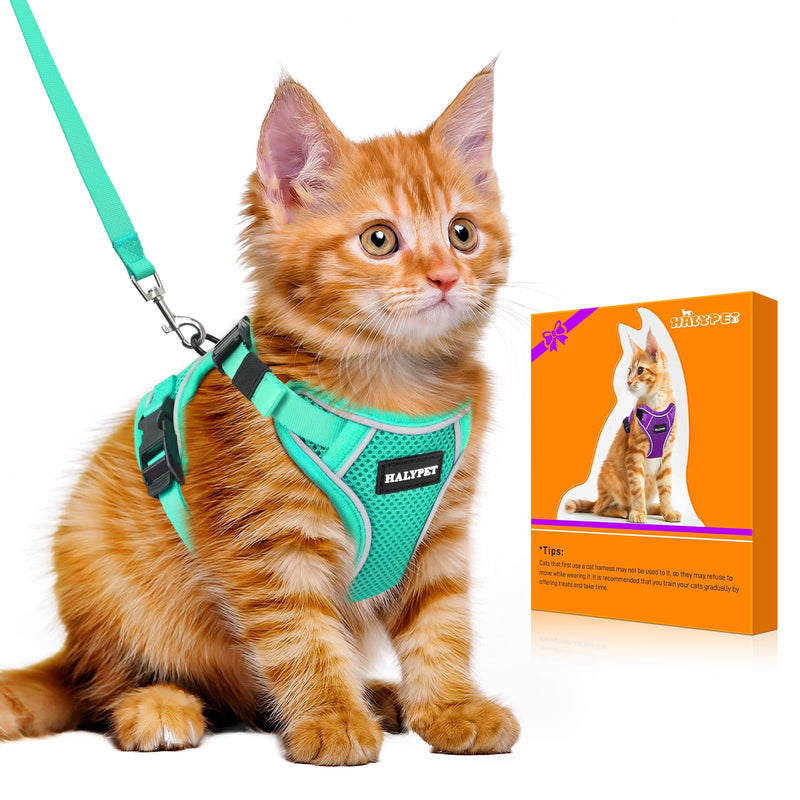Halypet Cat Harness and Leash Set [MAX Safety 4th-Gen Upgrade] Escape Proof Adjustable Cat Leash Comfortable Soft Vest Easy to Wear Kitten Harness with Reflective Strip for Cats Walking, S Green H600 Pro Green Small (7-12lb) - PawsPlanet Australia