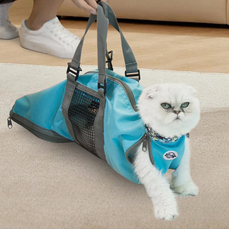 Cinf Cat Nail Clipping Cleaning Grooming Restraint Bag No Scratching Biting for Bathing Nail Trimming Injecting Examining(Blue,L) - PawsPlanet Australia