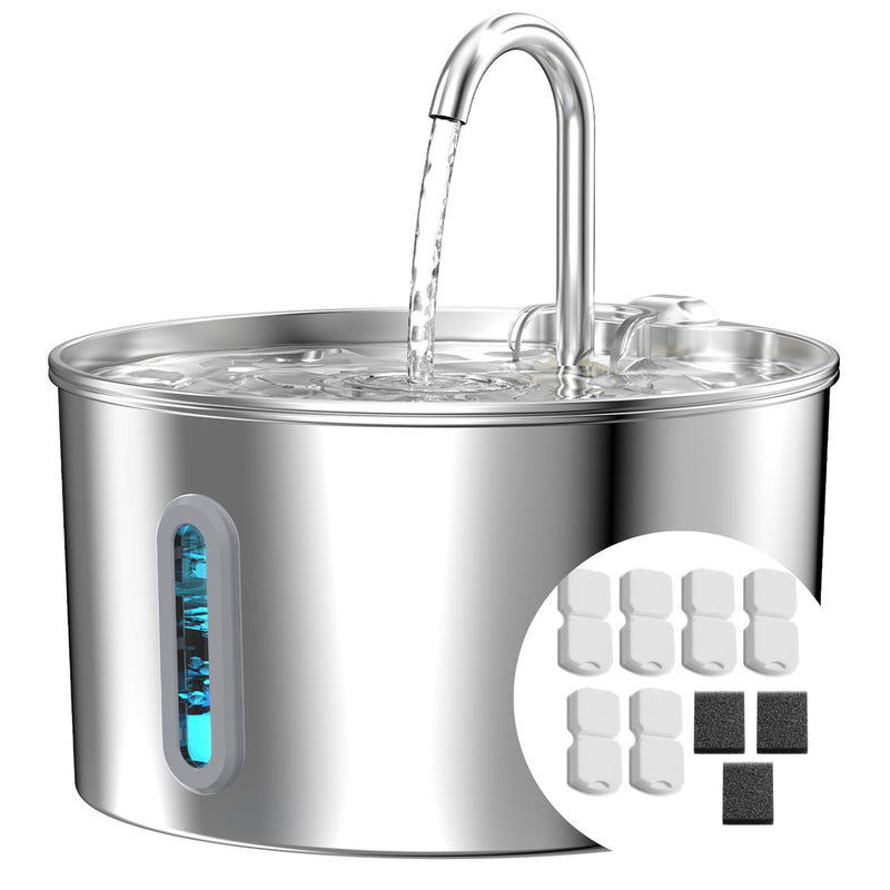 Cat Water Fountain Stainless Steel: 74oz/2.2L Cat Fountain for Drinking - Pet Water Fountain for Cats Inside - Automatic Dog Water Dispenser Bowl Feeding & Watering Supplies 6 Filters 3 Sponges 74oz Fountain + 6 Filters + 3 Sponges - PawsPlanet Australia