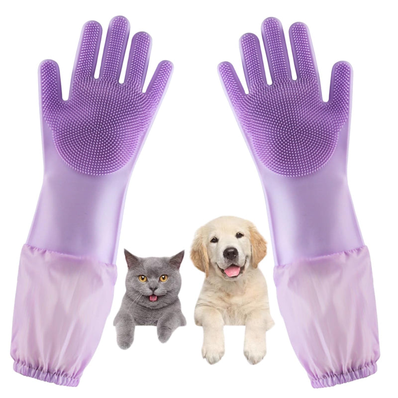 Dog Washing Gloves, Pet Grooming Gloves with Soft Brushes, Bathing and Massaging for Dogs and Cats, Silicone Heat Resistant Cleaning Gloves with High-Density Teeth (Purple) Purple - PawsPlanet Australia