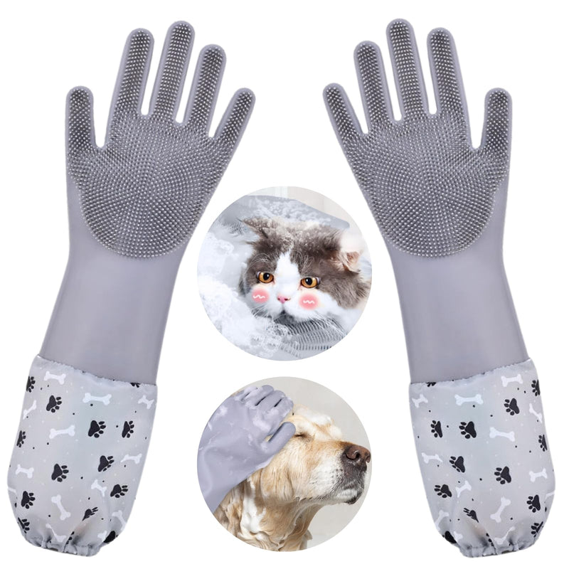 Dog Washing Gloves, Pet Grooming Gloves with Soft Brushes, Bathing and Massaging for Dogs and Cats, Silicone Heat Resistant Cleaning Gloves with High-Density Teeth (Gray) Gray - PawsPlanet Australia