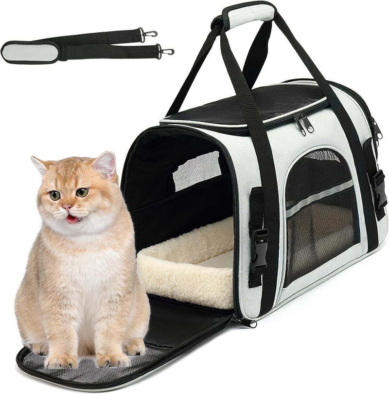 Soft Cat Backpack Carrier, Airline Approved Pet Carrier, Expandable Cat Backpack, Breathable Mesh Cat Travel Bag, Lightweight Vet Visit Carrier for Car Seat, 17 x 10 x 11 inches (Black-Grey) Black-Grey - PawsPlanet Australia