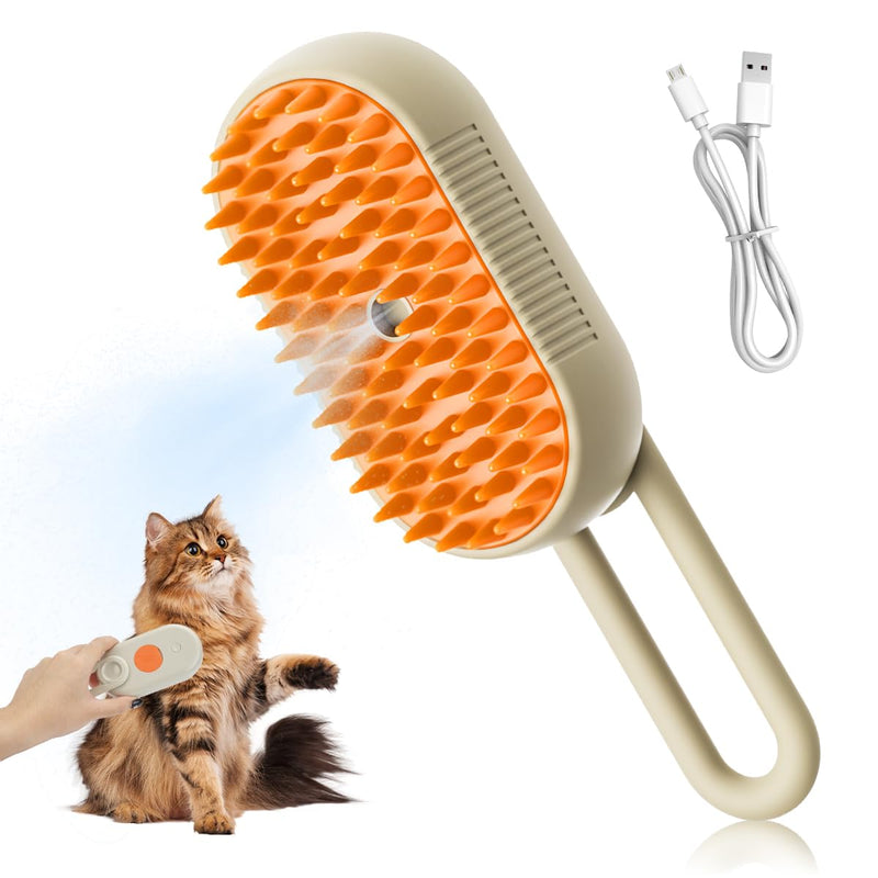 Cat Steam Brush for Shedding - 2025 New Cat Grooming Brush With Steam, Rechargeable Steam Pet Brush for Dogs and Cat,Anti-Static Steam Pet Brush,Massage, Cleaning, Shedding & Combing All In One Khaki - PawsPlanet Australia