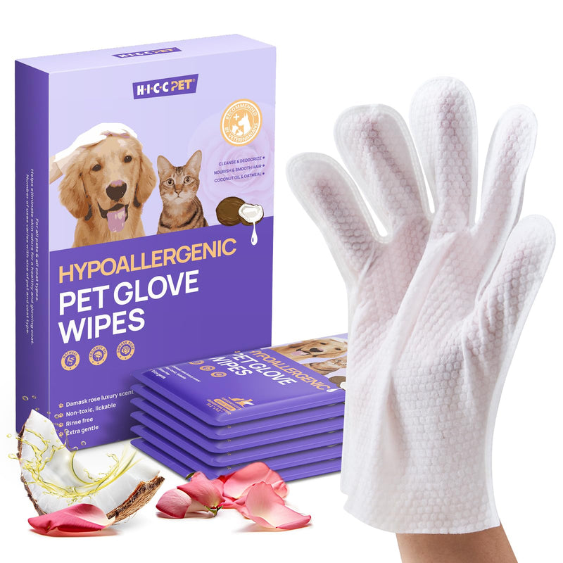 HICC PET Cleaning Deodorizing Glove Wipes for Dogs & Cats, Vet Recommended Hypoallergenic Pet Cleaning and Hydrating Glove Wipes, Nourish Fur Coconut Oil Pet Bathing Wipes for Horse Coat Care - PawsPlanet Australia
