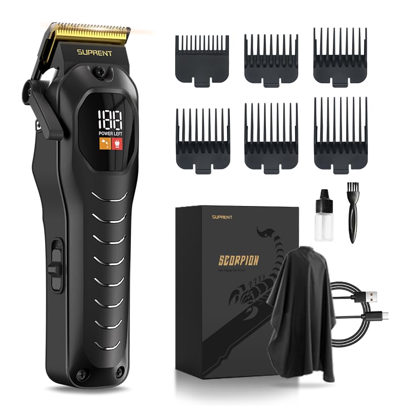 SUPRENT Hair Clippers Set for Men, Rechargeble USB-C Hair Trimmer for Professionals & Homecuts, LED Display (Black) Black