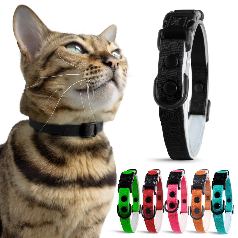 OutdoorBengal Durable Cat Collar Breakaway with Soft Padding for medium to large cats - Thin Heavy Duty Tactical Fabric, Comfortable, Quick Release Breakaway Cat Collars, No Bell Collar (Black, Adult) Charcoal Black - PawsPlanet Australia