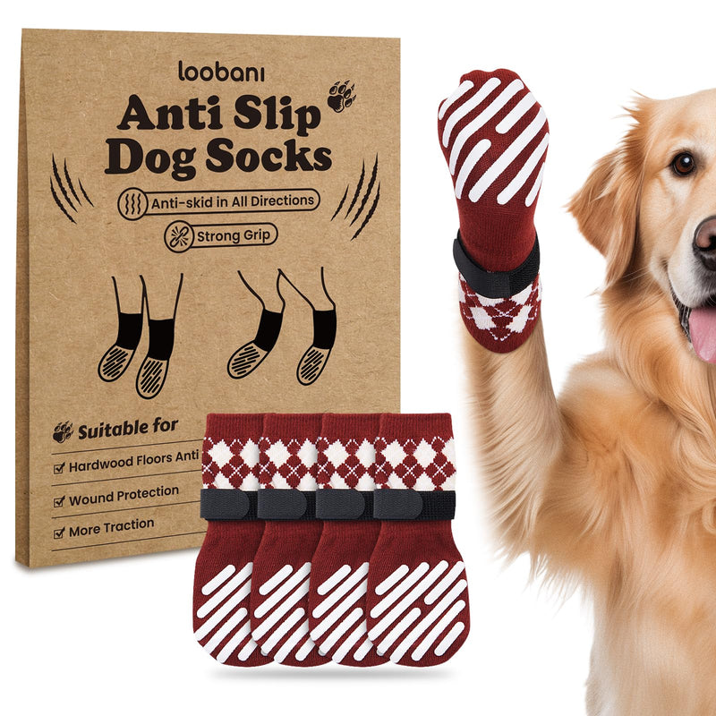 LOOBANI Dog Socks to Prevent Licking Paws - Anti-Slip Dog Paw Grip Protector for Hot/Cold Pavement Traction Control for Small Medium Large Senior Dogs on Hardwood Floors, Red XL - PawsPlanet Australia