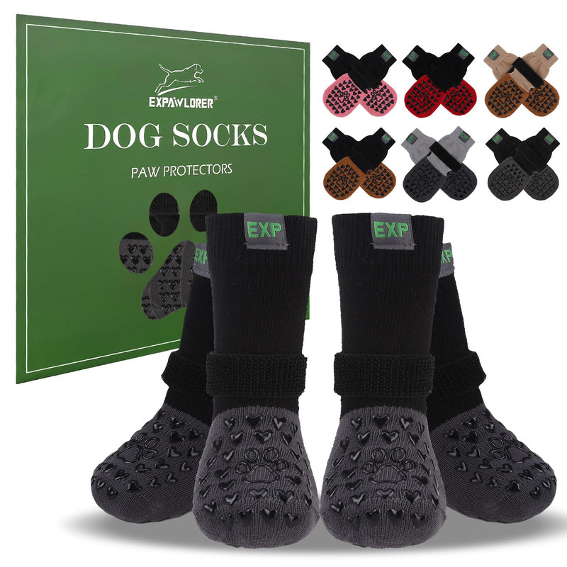 EXPAWLORER Anti Slip Dog Socks to Prevent Licking Paws - Dog Boots & Paw Protectors for Winter, Dog Booties for Hardwood Floors, Dog Shoes for Cold/Hot Pavement, Small Medium Large Senior Dogs Black - PawsPlanet Australia