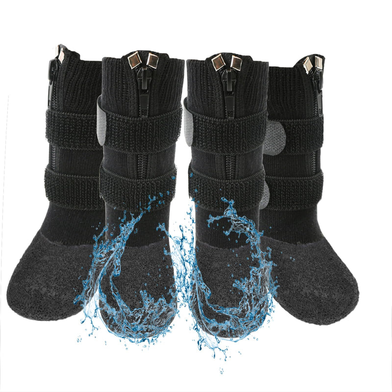 Waterproof Grip Dog Shoes,Anti-Slip Dog Socks Boots,Zipper Dogs Booties Paw Protectors for Hardwood Floor,Indoor and Outdoor for Small Medium Large Dogs Black Size 3