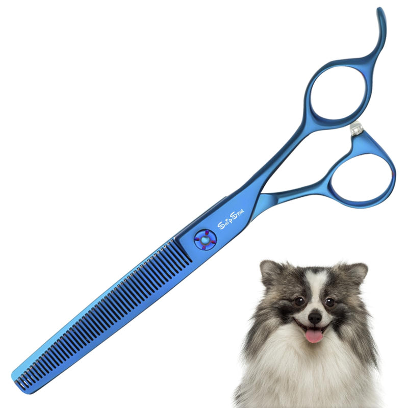7in Professional Thinning Shears for Dog Grooming Scissors, Japanese VG10 Stainless Steel Sharp Blending Shears, 25% Thinning Trimming Scissors for Dogs Cats, 56 Teeth Texturizing Shear for Groomer Blue Thinner - PawsPlanet Australia