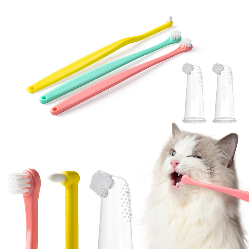 E.M&S.T by Emmeliestella Small Dog & Cat Toothbrush Kit，Micro Head, Kitten Toothbrush, Finger Brush, Starter Kit, Round & Pointed Design, Pet Dental Care, Soft Bristles, Multi-Angle, Deep Clean, 5PCS - PawsPlanet Australia