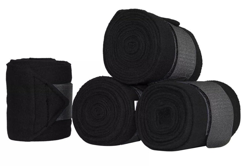 Fleece Horse Polo Wraps Set of 4 Bandages 4" Width, 3 Meters Length (Black) - PawsPlanet Australia