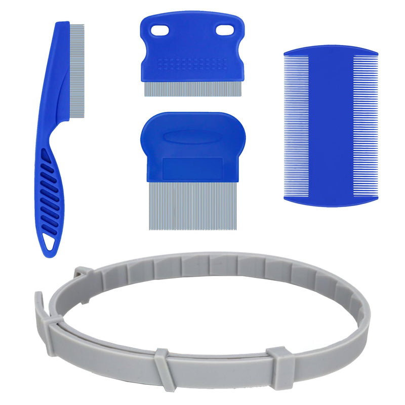 JOR Cat Collar and Combs Combo, Pet Grooming and Tick Management, 1 Plastic Band Fits 14" Neck Circumference, 4 Plastic Stainless-Steel Teeth Dematting Combs with Rounded Pins, 5 Pcs per Pack - PawsPlanet Australia