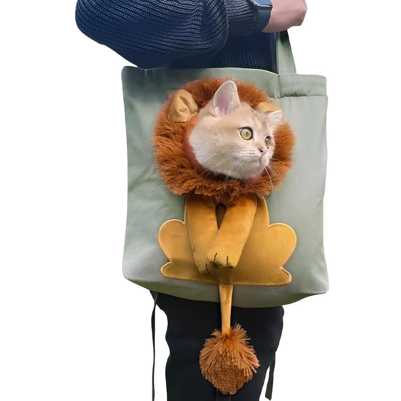 Lion-Shaped Pet Canvas Shoulder Bag Portable Cat Carrier Tote Bag Breathable Dog Carrying Case Outdoor Travel Handbag for Small Cat Dog Pet light grey - PawsPlanet Australia