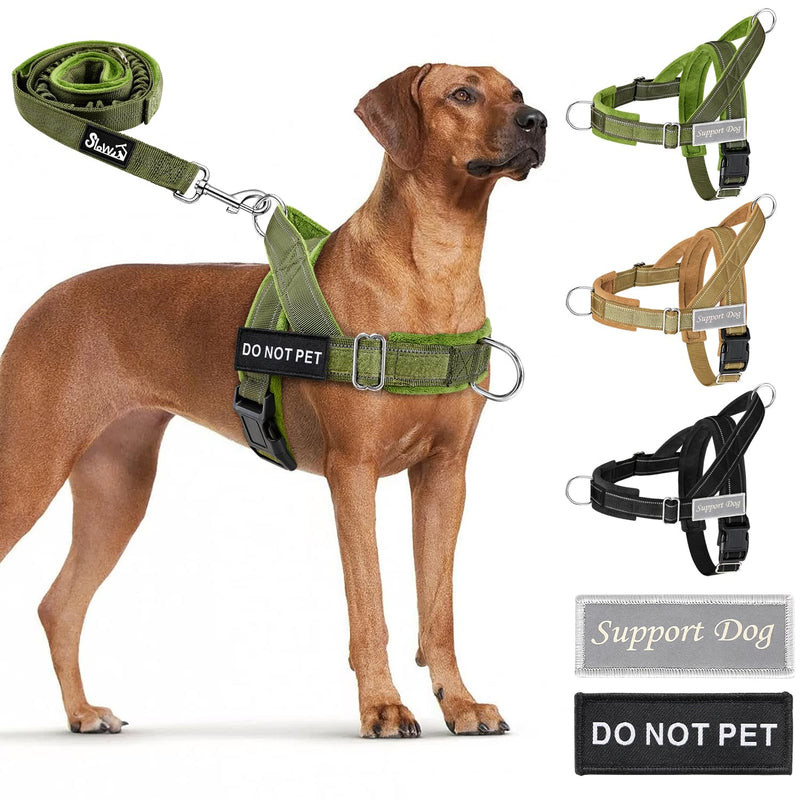 SlowTon No Pull Dog Harness - Heavy Duty Dog Harness and Leash Set for Medium Large Dogs, Reflective Tactical Harness with Soft Padded and Front Clip for Easy Walk and Training (Green L) Green - PawsPlanet Australia