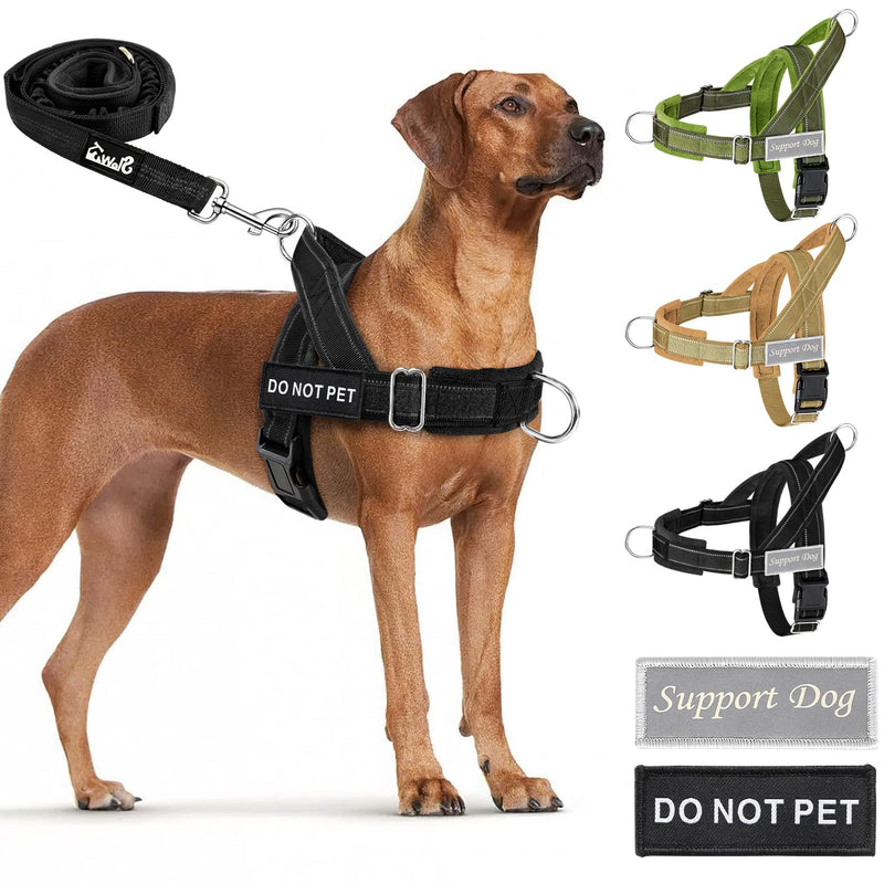 SlowTon No Pull Dog Harness - Heavy Duty Dog Harness and Leash Set for Medium Large Dogs, Reflective Tactical Harness with Soft Padded and Front Clip for Easy Walk and Training (Black L) Black - PawsPlanet Australia