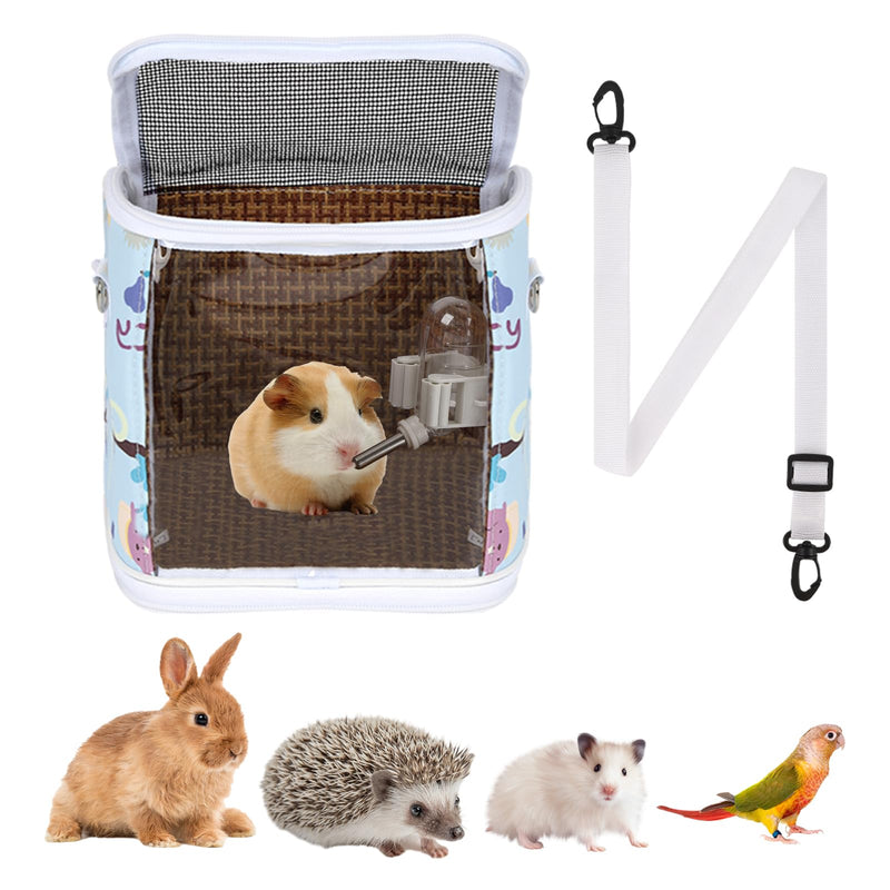 Guinea Pig Carrier Bag with Water Bottle，Travel Portable Small Animal Carrier Sling Pouch, Clear Window Carrier Backpack for Hamster Bunny Gerbil Hedgehog Sugar Glider Lizard Bird.(Blue) Blue - PawsPlanet Australia