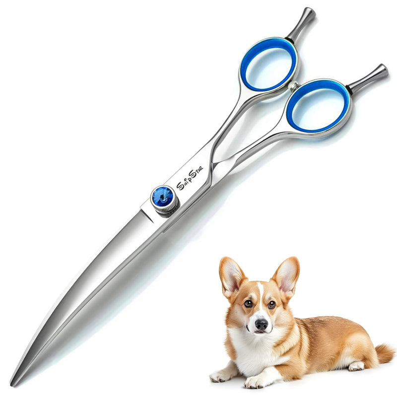 7.5inch 25° Curved Dog Grooming Scissors Professional, Japanese VG10 Stainless Steel Sharp Dog Scissors for Grooming Groomer, Pet Shears for Dogs Cats Face Paws Cutting, Comfortable Ergonomic Handle 7.5in Silver Curved