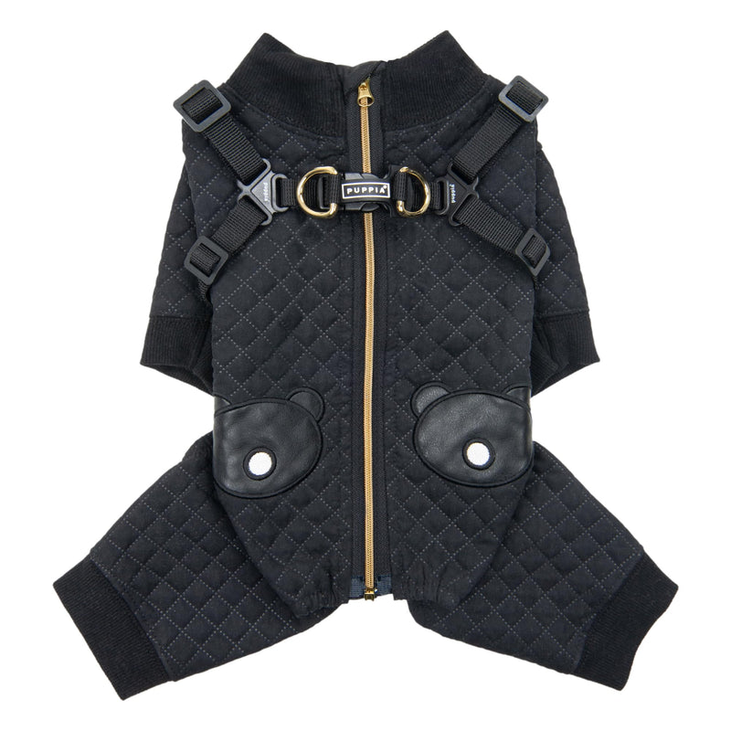 Puppia Quilo Warm Cute Winter Jumpsuit with Integrated Harness for Small and Medium Dogs, Black, Small - PawsPlanet Australia