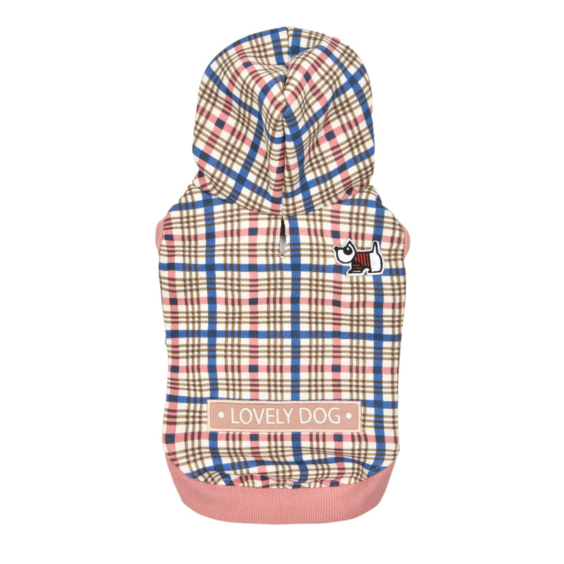 Puppia Vetle Cute Winter Hooded Shirts Checkered Pattern for Small and Medium Dogs, Indian Pink, Medium - PawsPlanet Australia