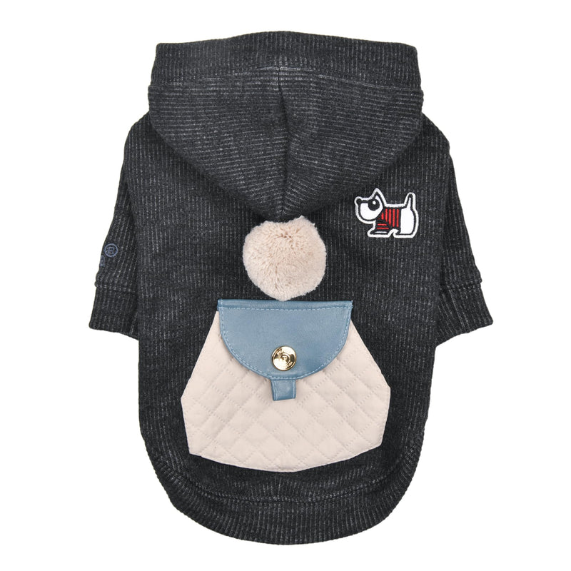 Puppia Benoit Cute Winter Hooded Shirts with Integrated Harness for Small and Medium Dogs, Dark Grey, Medium - PawsPlanet Australia
