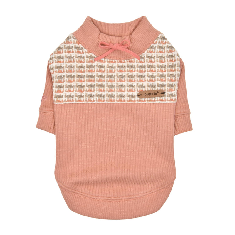Puppia Yule Winter Round Neck Shirts Checkered Pattern for Small and Medium Dogs, Coral, Medium - PawsPlanet Australia