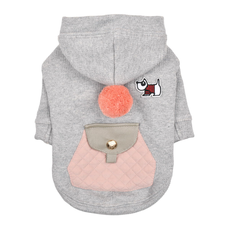 Puppia Benoit Cute Winter Hooded Shirts with Integrated Harness for Small and Medium Dogs, Melange Grey, Medium - PawsPlanet Australia