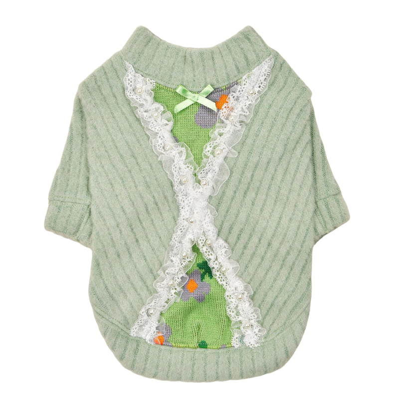 Pinkaholic New York Elodie Cute Winter Mock Neck Shirt Flat Vertical Ribs Pattern for Small and Medium Dogs, Light Mint, Medium Lt.Mint - PawsPlanet Australia
