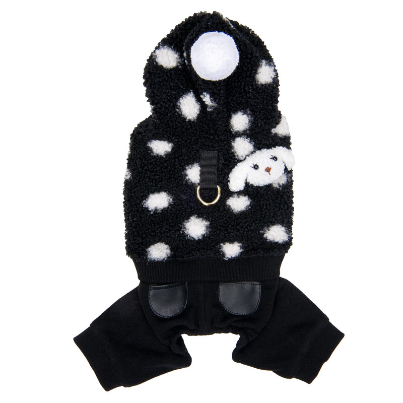 Pinkaholic New York Blaire Cute Winter Hooded Jumpsuit with Integrated Harness Polka dot Pattern for Small and Medium Dogs, Black, Medium - PawsPlanet Australia